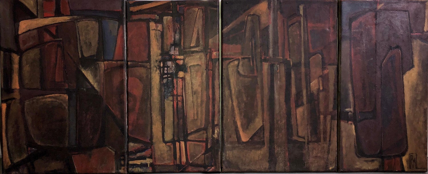 Argentine Abstract Constructivist Quadriptych Oil Painting Latin American Woman