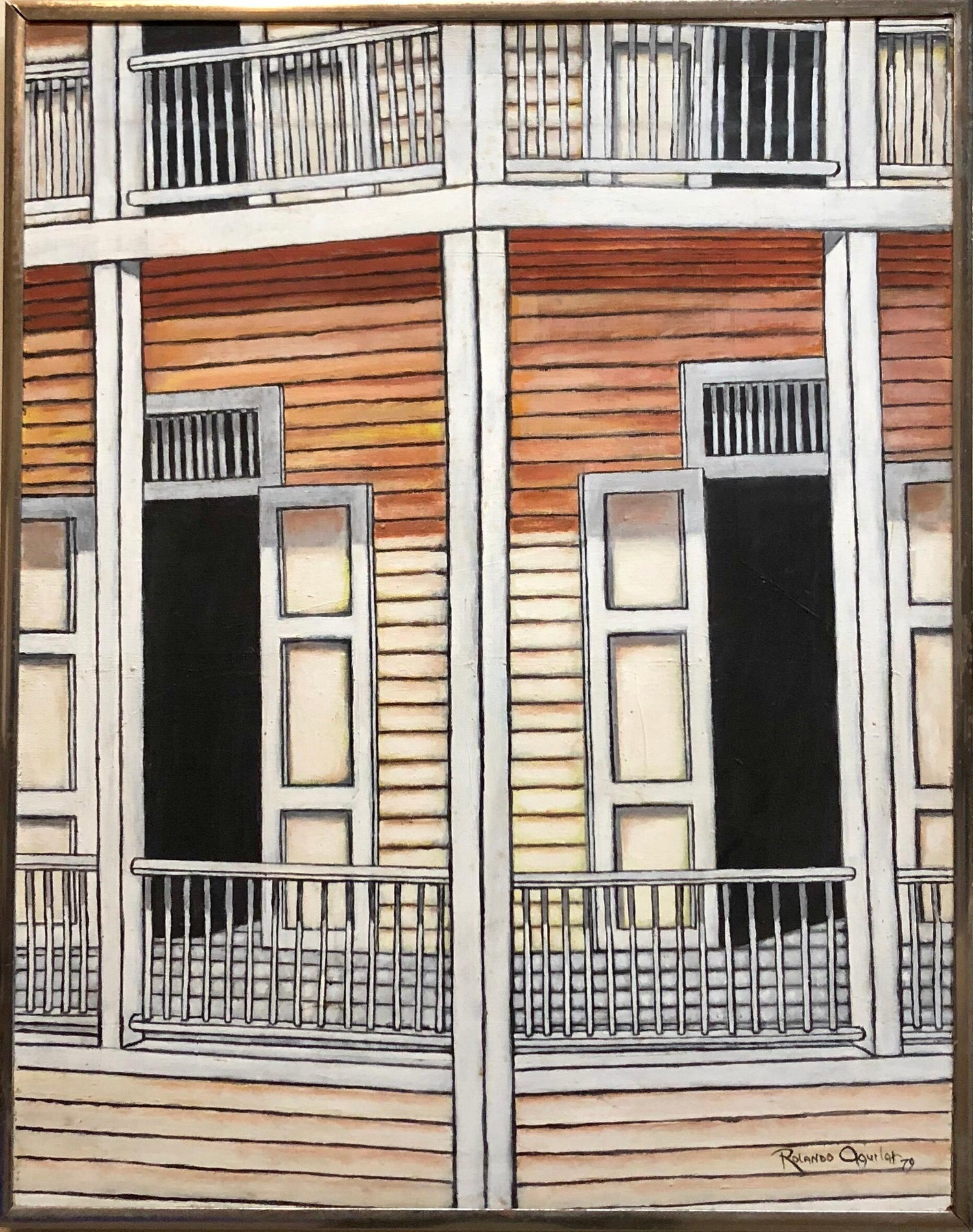 Guatemalan Latin American Oil Painting Modernist Porch Scene