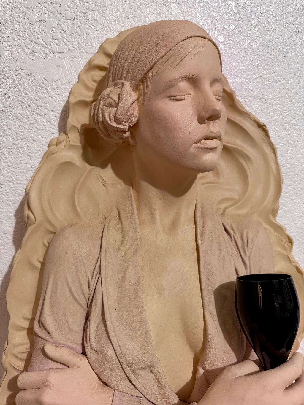 Marc Sijan Hyperrealist Contemporary Plaster Sculpture Woman and Champagne Glass