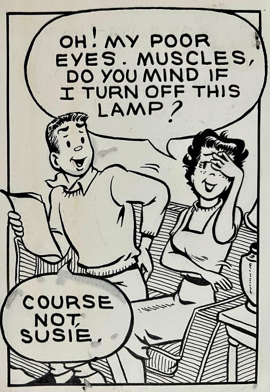 Rare 1950s Original Syndicated Ink Drawing Cartoon Strip Susie Q Smith Comic Art
