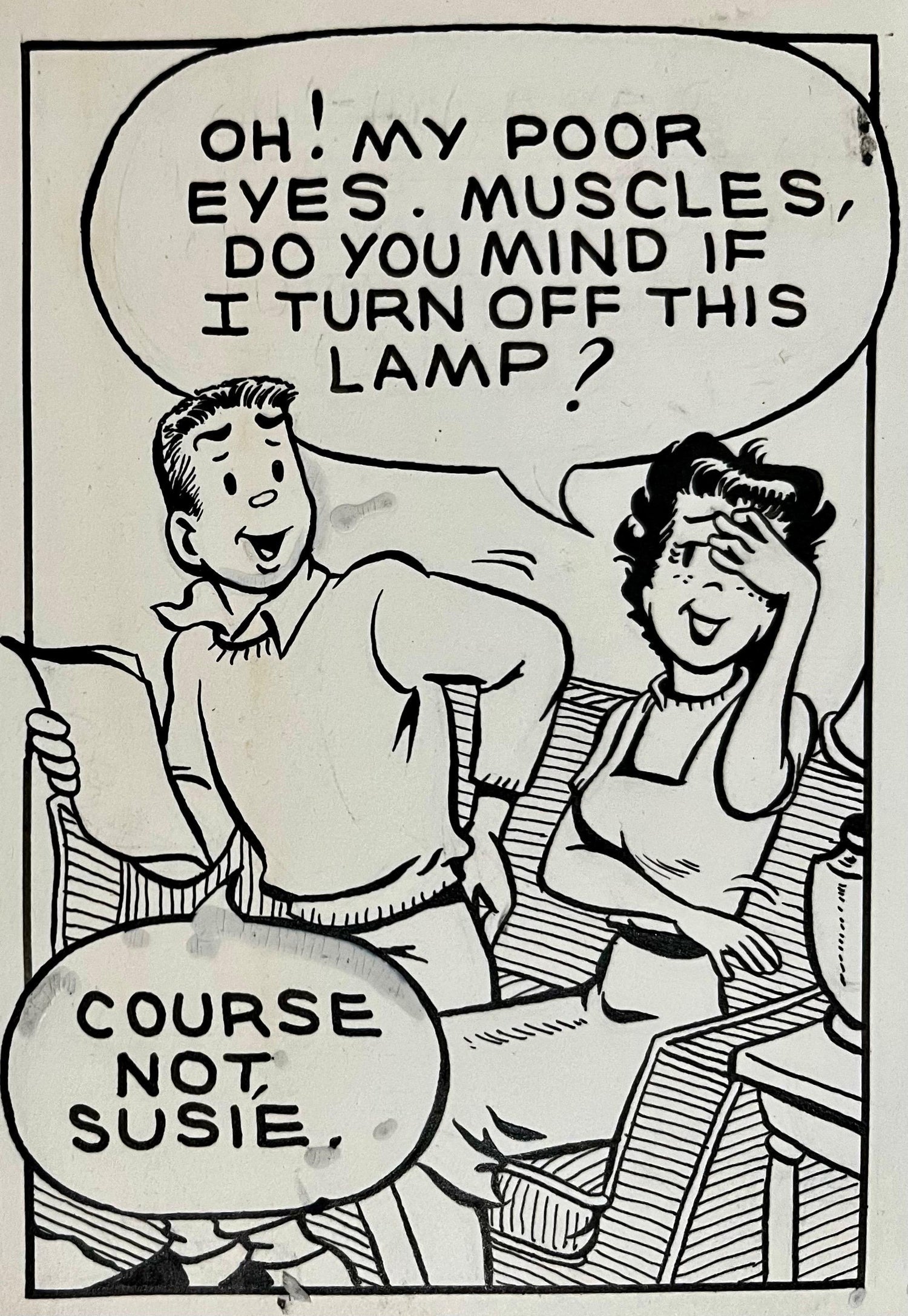 Rare 1950s Original Syndicated Ink Drawing Cartoon Strip Susie Q Smith Comic Art