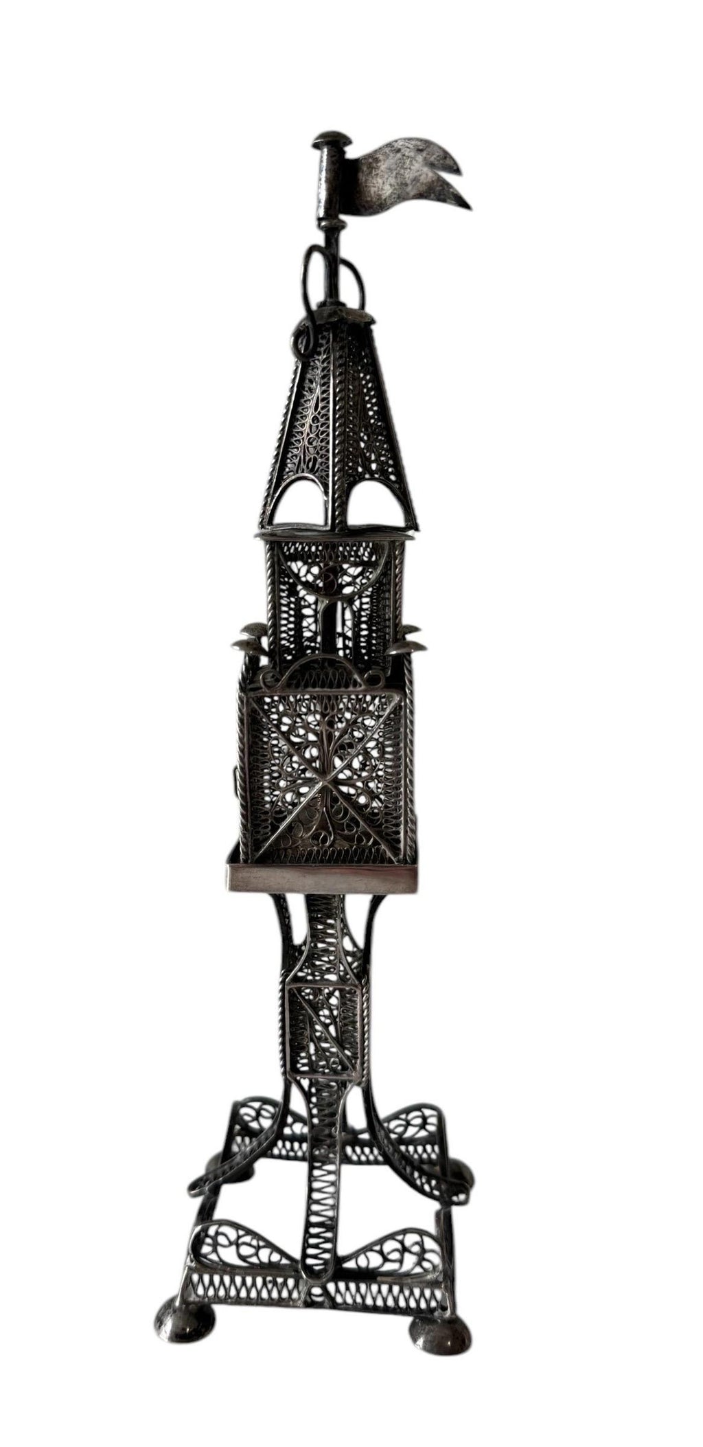 Rare 19th C Antique Silver Filigree Judaica Besamim Spice Tower Austro Hungarian