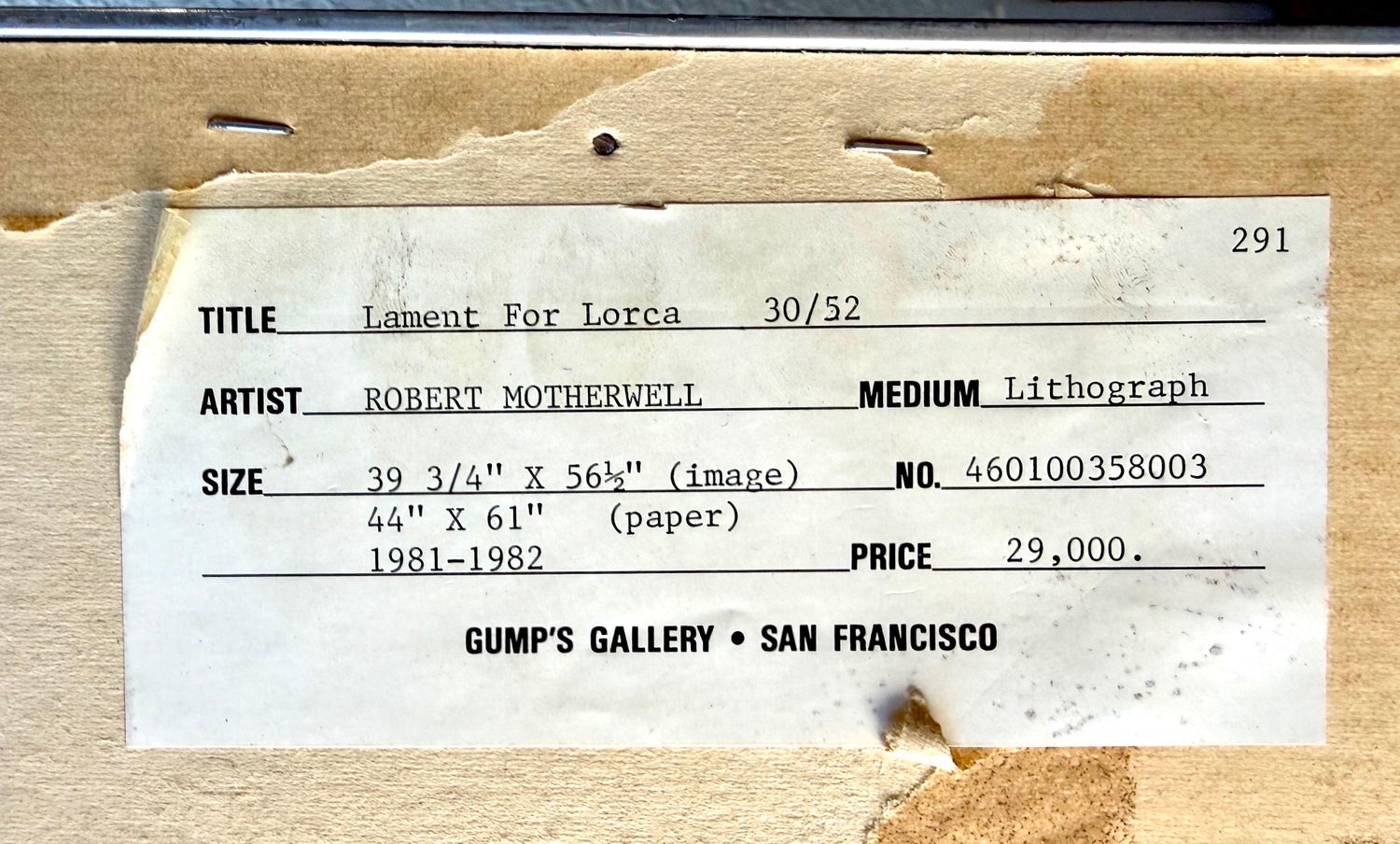 Large Robert Motherwell Lithograph Abstract Expressionist Lament for Lorca 1982