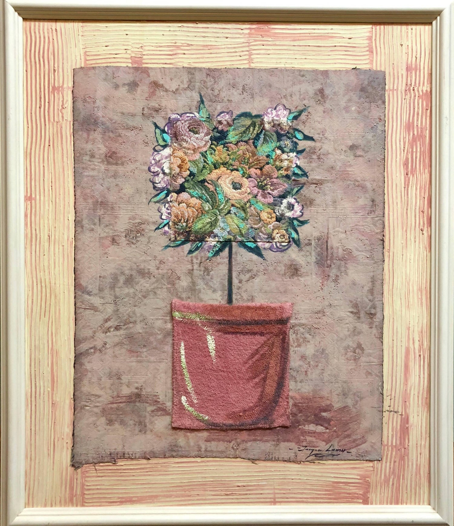 Mixed Media Floral Oil Painting Collage Bouquet of Flowers