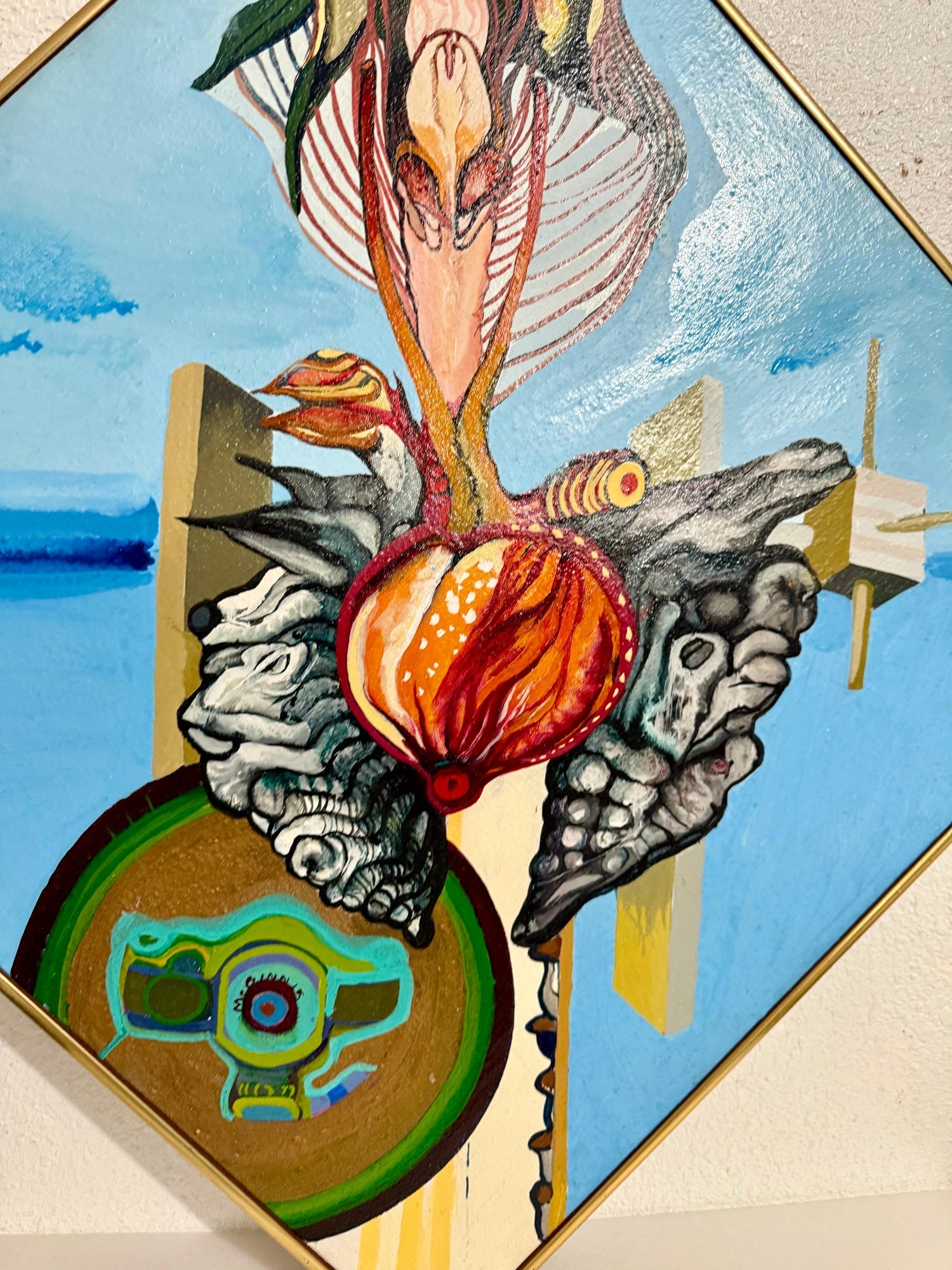 Vibrant Acrylic on Canvas Surrealist Erotic Flowers Painting Christine McGinnis