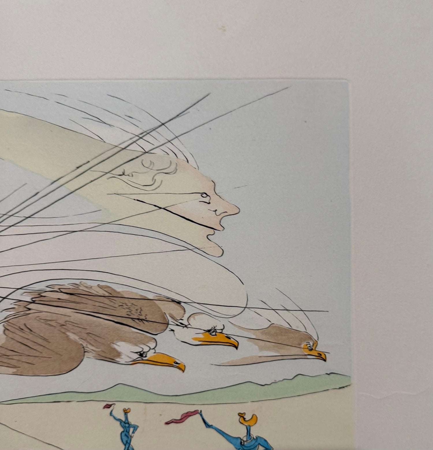 Salvador Dali Surrealist Etching Engraving Pochoir L'Automobile Da Vinci Hommage