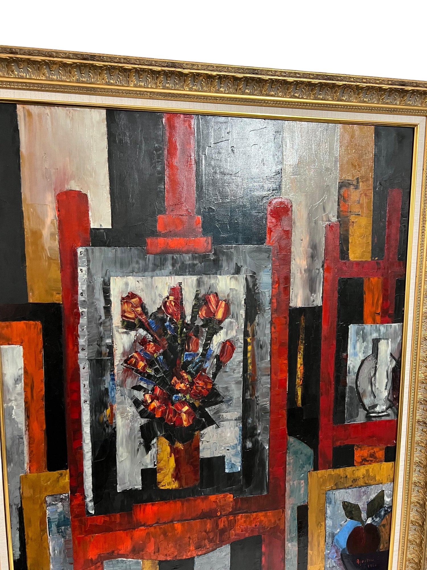 Large Modernist Colorful Atelier French Expressionist Oil Painting Tony Agostini