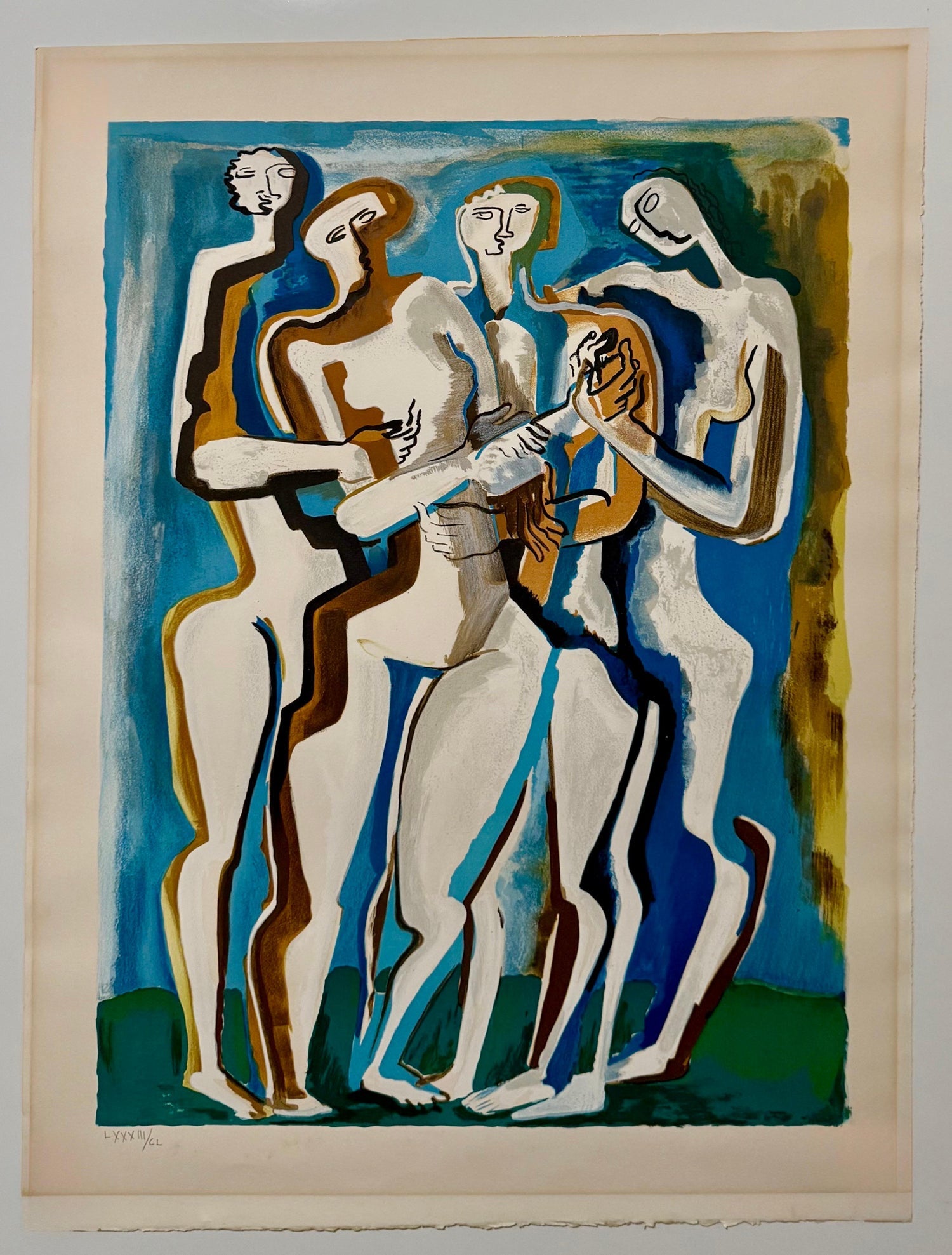 Large Cubist Modernist Color French Lithograph Zadkine Figures La Famille