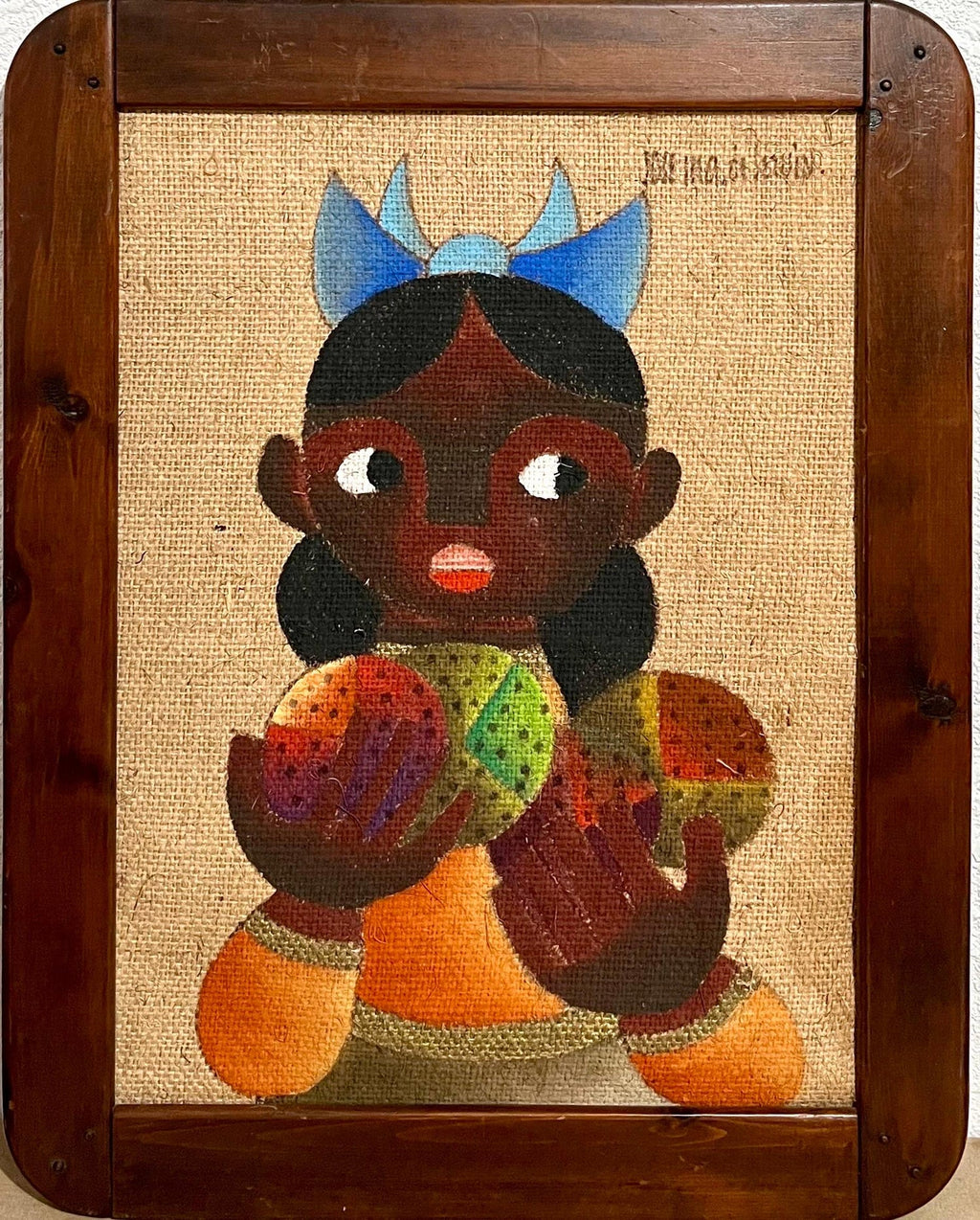 Mexican Modernist Painting Boy with Watermelon