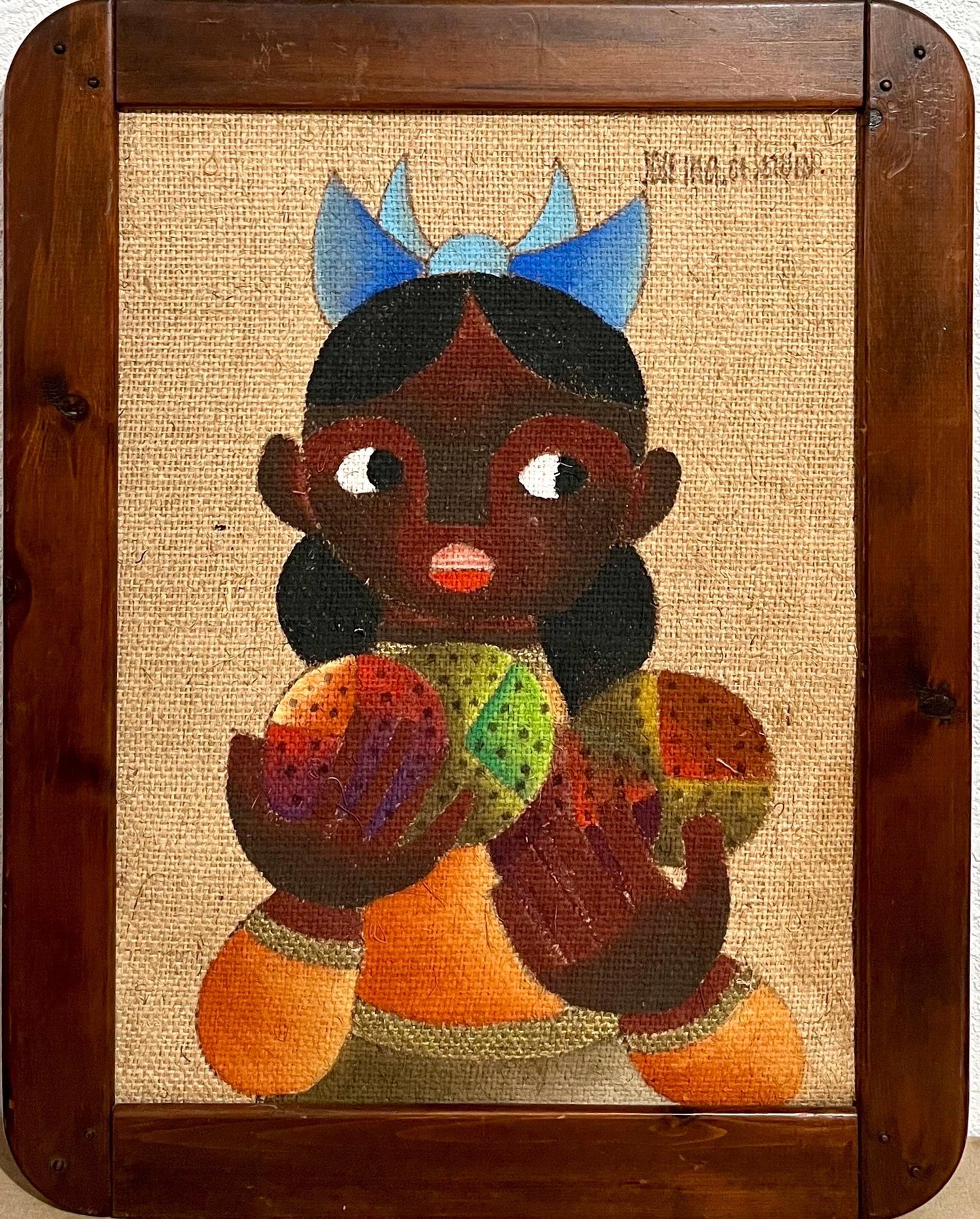 Mexican Modernist Painting Boy with Watermelon