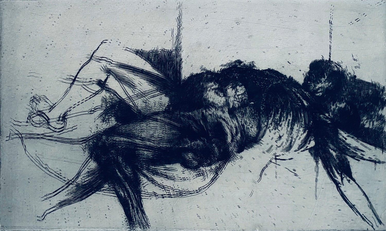Falling Figure, American Modernist Abstract Etching