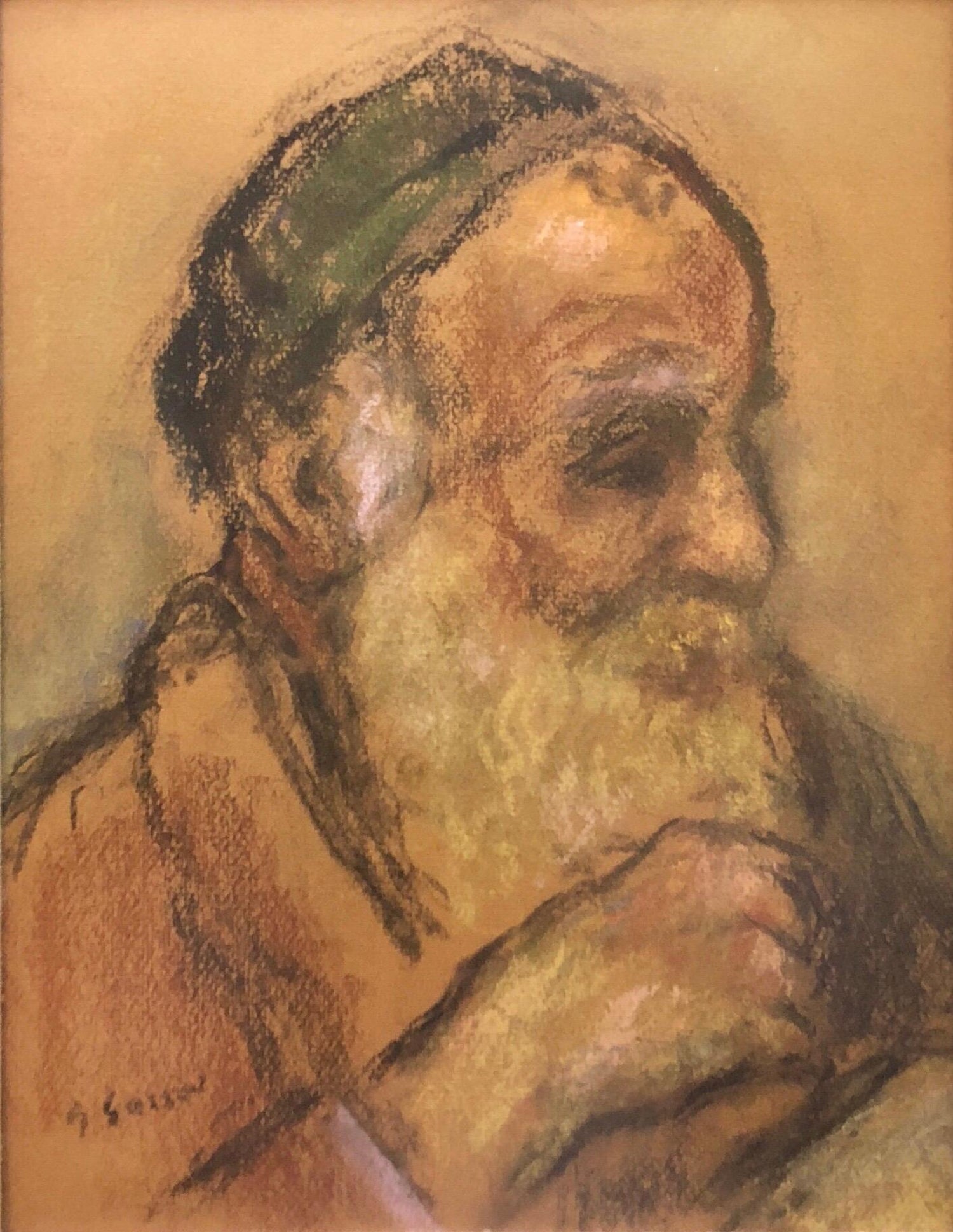 Judaica Pastel Portrait Rabbi Painting WPA Era Artist, Social Realist