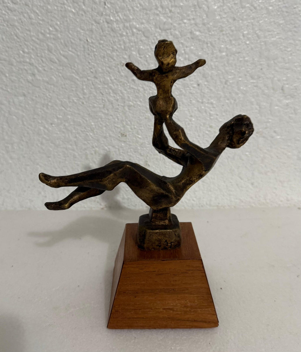 Chaim Gross Mid Century Mod Bronze Sculpture Mother and Baby Playing WPA Artist