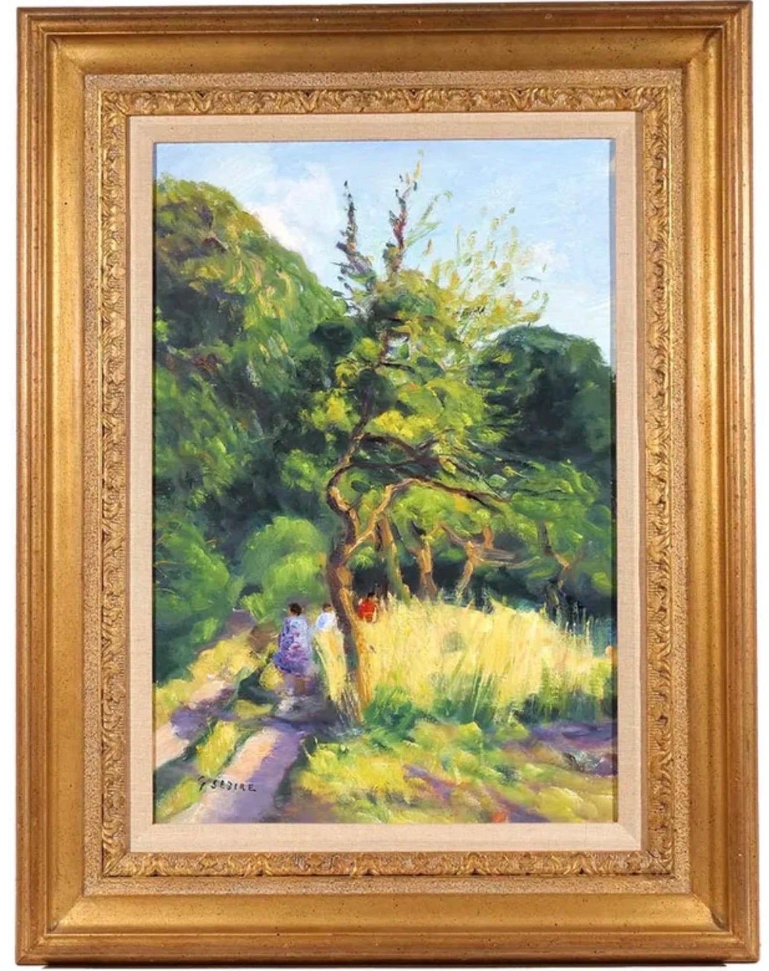 French Post Impressionist Oil Painting Bucolic Wooded Country Lane Gaston Sebire