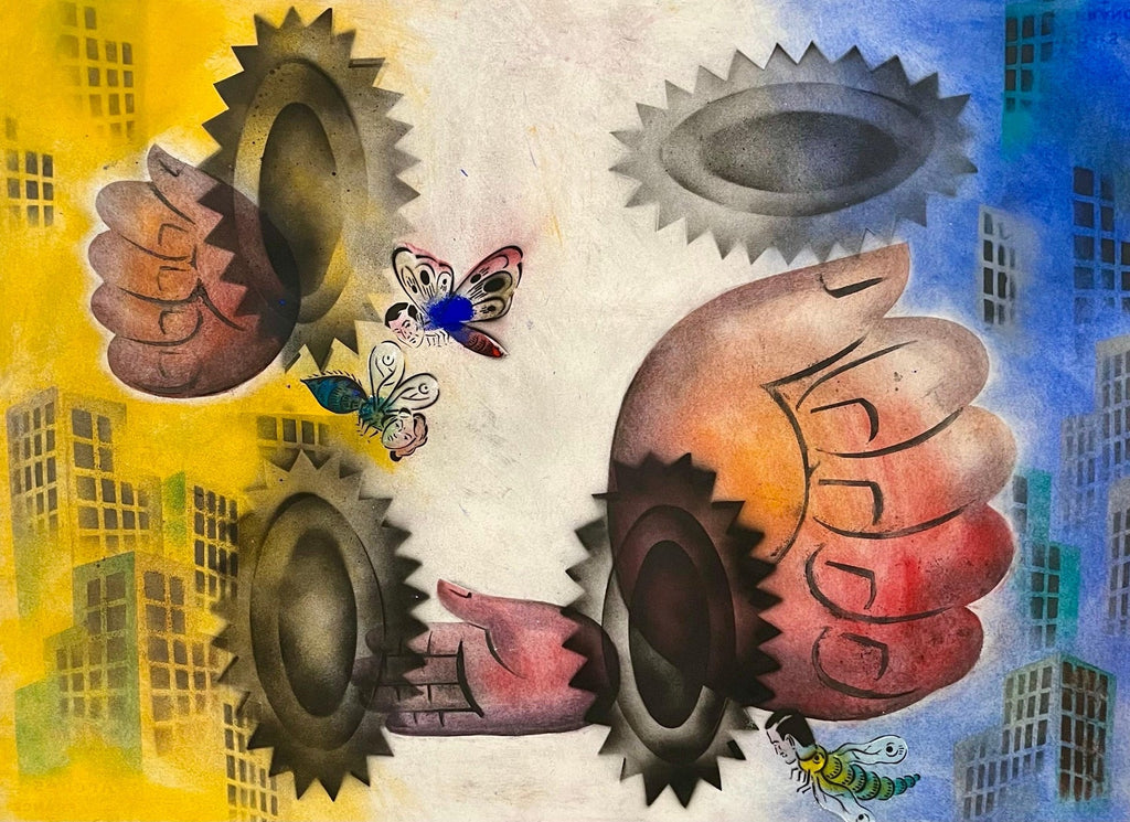 Abstract Surrealist Spray Paint Mixed Media Painting Jungle Swelter Mason Rader