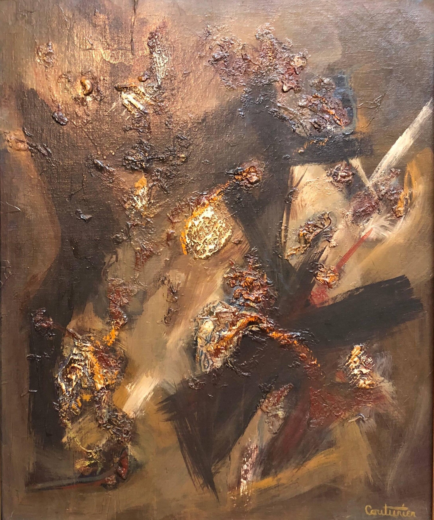 French Gestural Abstract Expressionist Textured Oil Painting