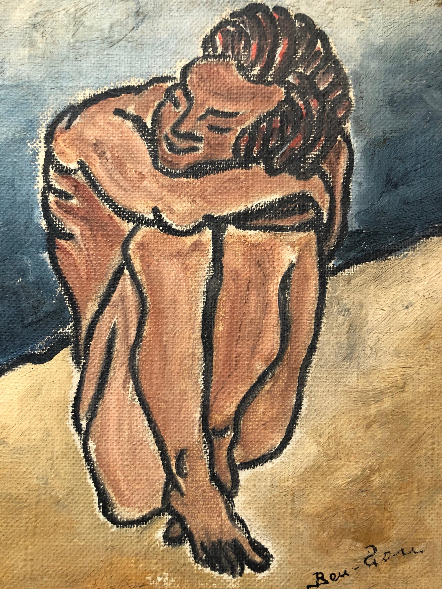 American Modernist Oil Painting Nude Male on Beach WPA Artist Group of 10