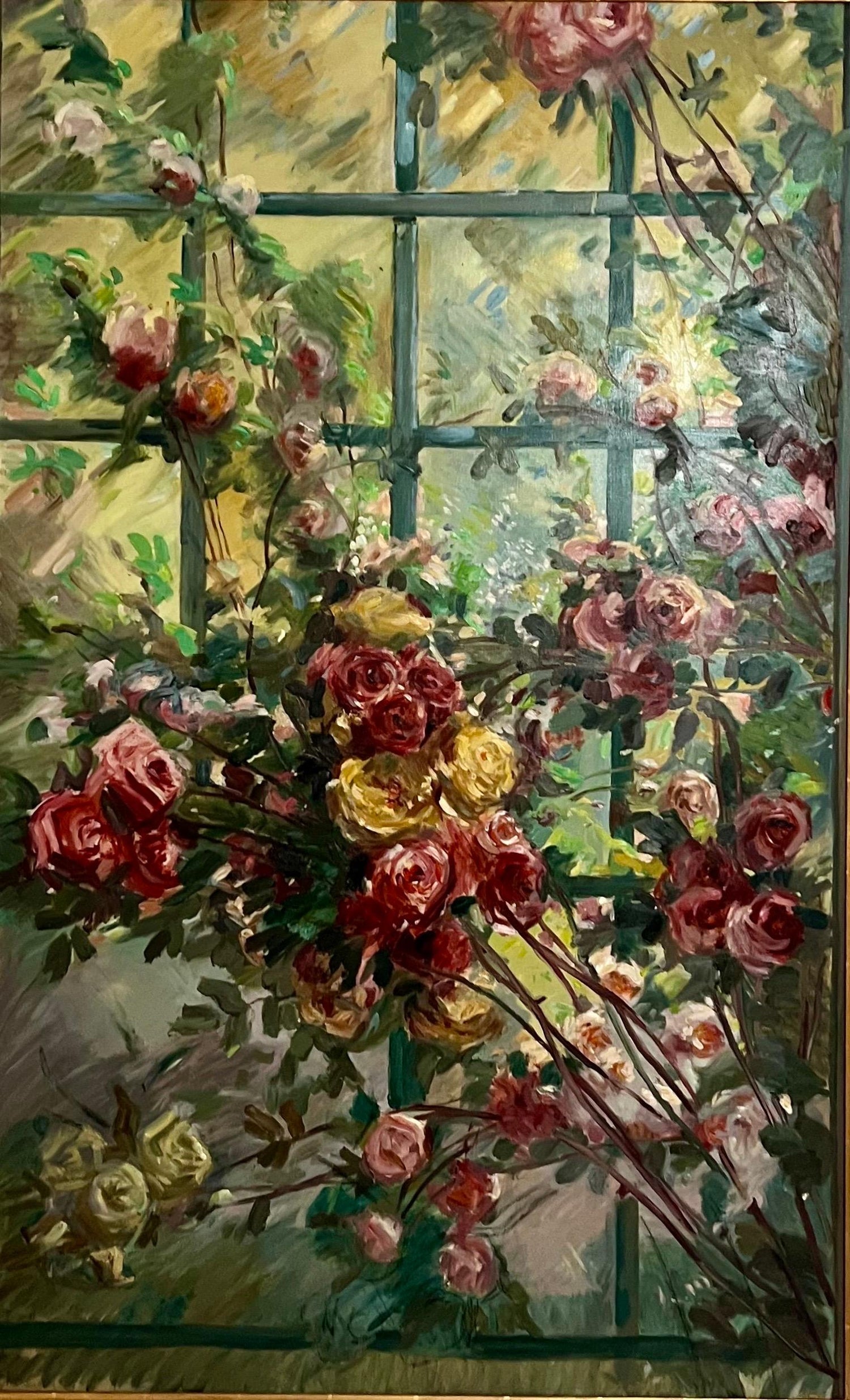 Large Post Impressionist Oil Painting Jean Chaleye, Rose Bouquet Findlay Gallery