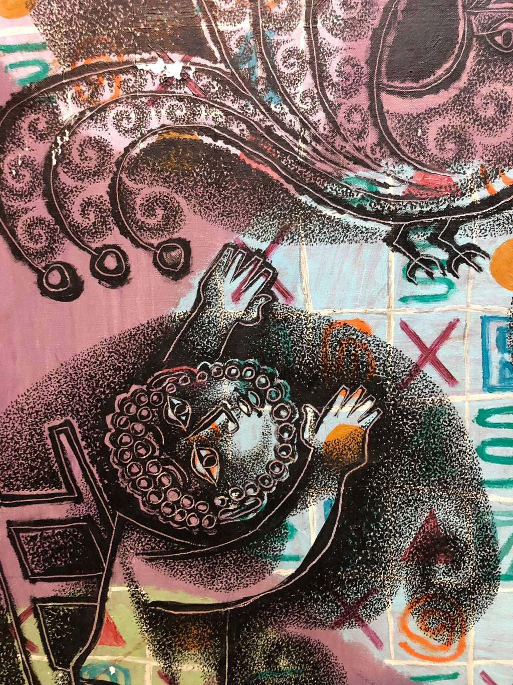 Judaica Polish Israeli Folk Art Biblical Modernist Oil Painting