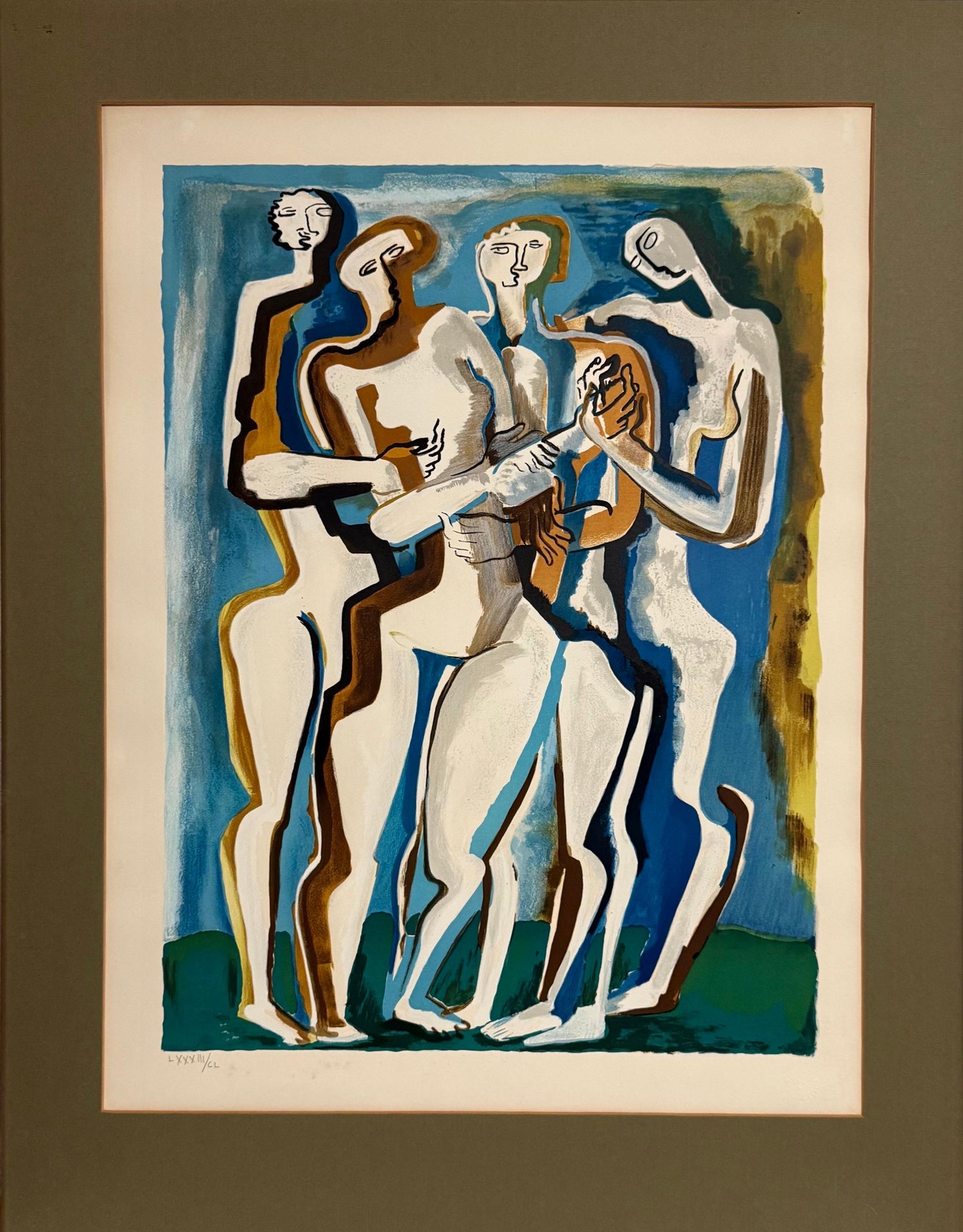 Large Cubist Modernist Color French Lithograph Zadkine Figures La Famille
