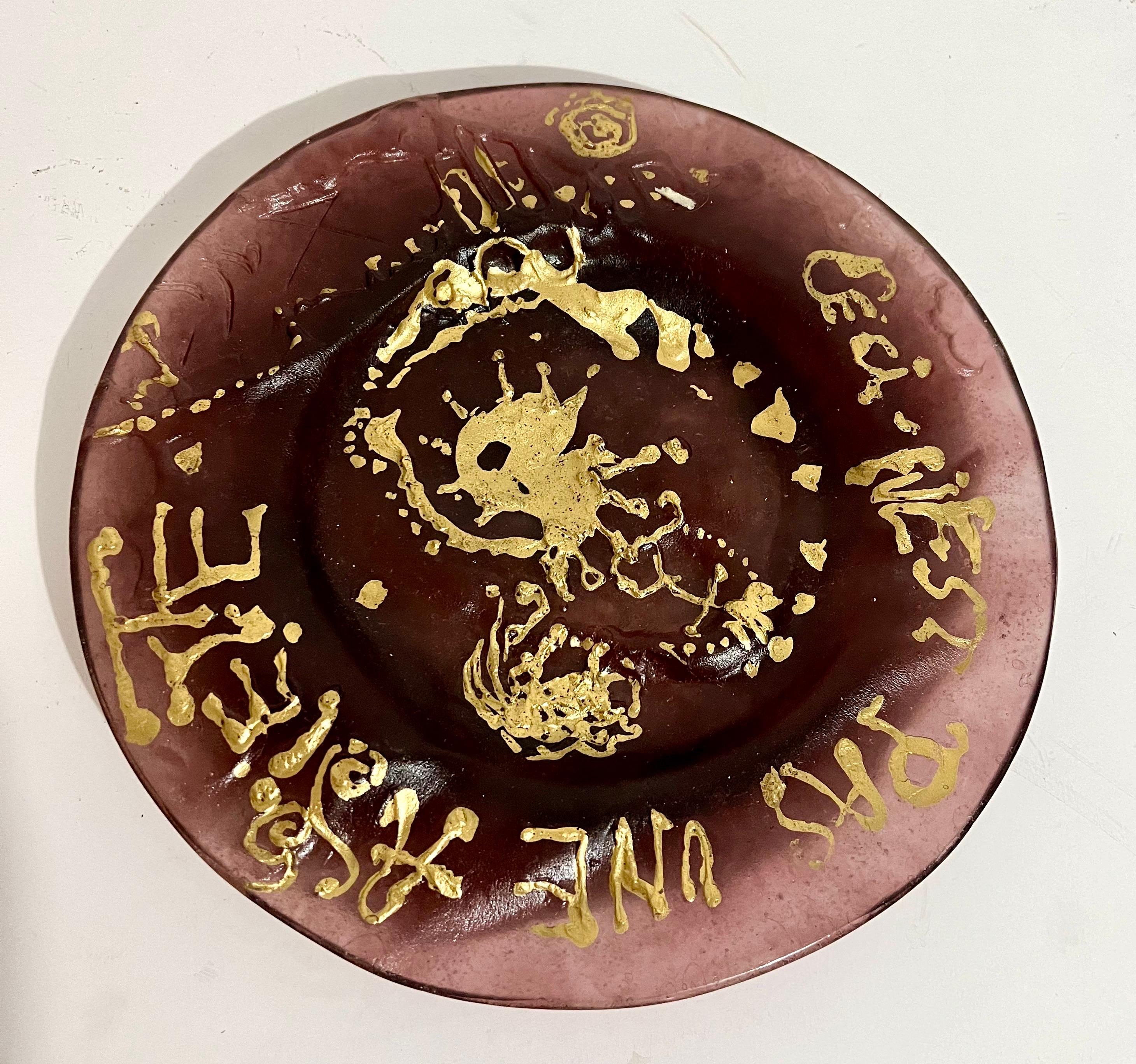 Salvador Dali Daum Pate de Verre with Gold, Glass Plate Sculpture Crystal Art