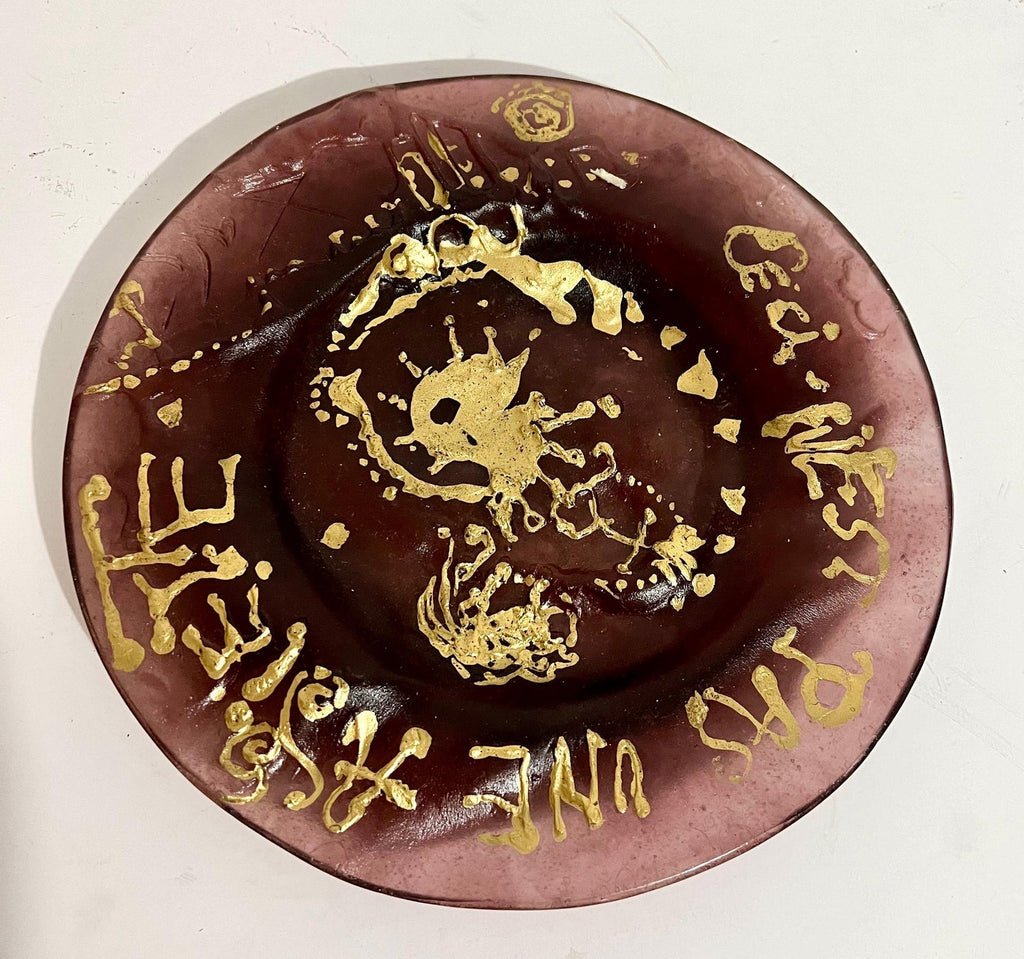 Salvador Dali Daum Pate de Verre with Gold, Glass Plate Sculpture Crystal Art