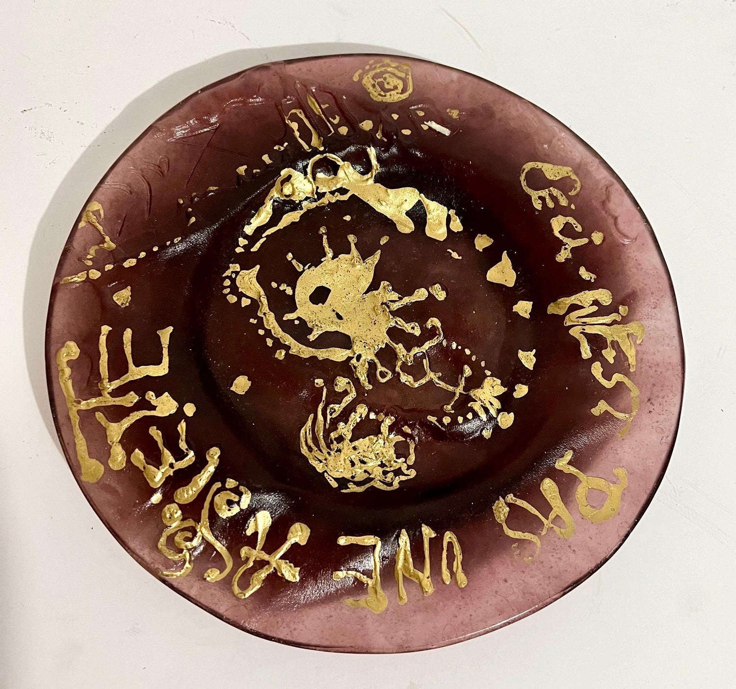 Salvador Dali Daum Pate de Verre with Gold, Glass Plate Sculpture Crystal Art
