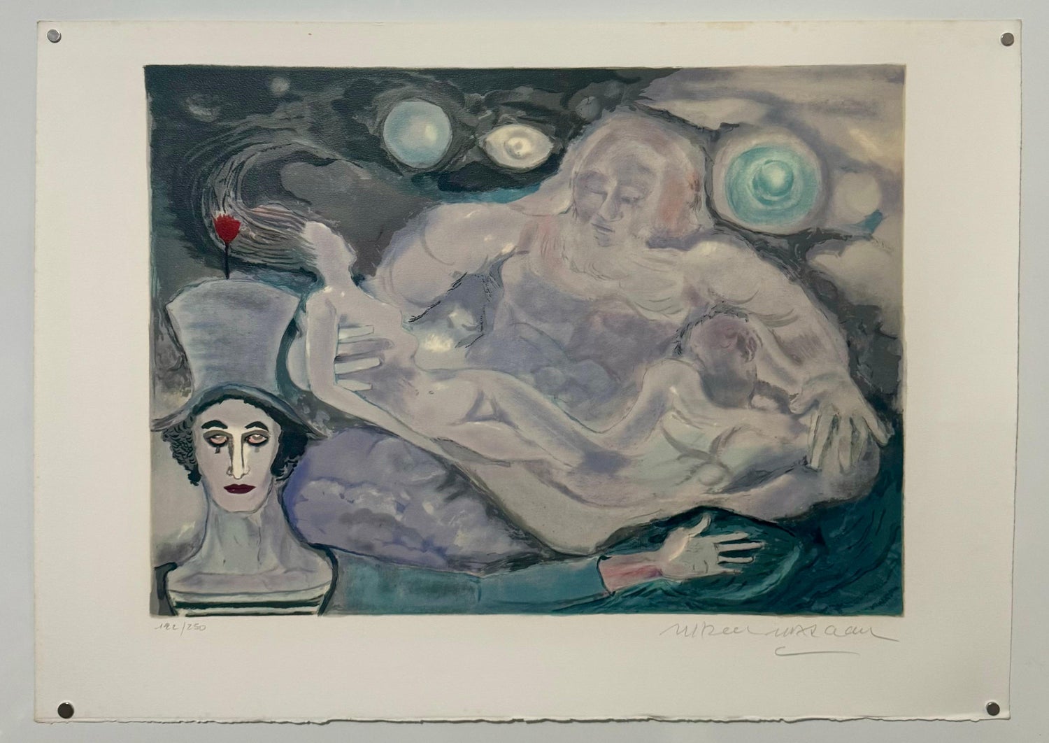 French Surrealist Lithograph Legendary Mime Marcel Marceau Third Eye Surrealism
