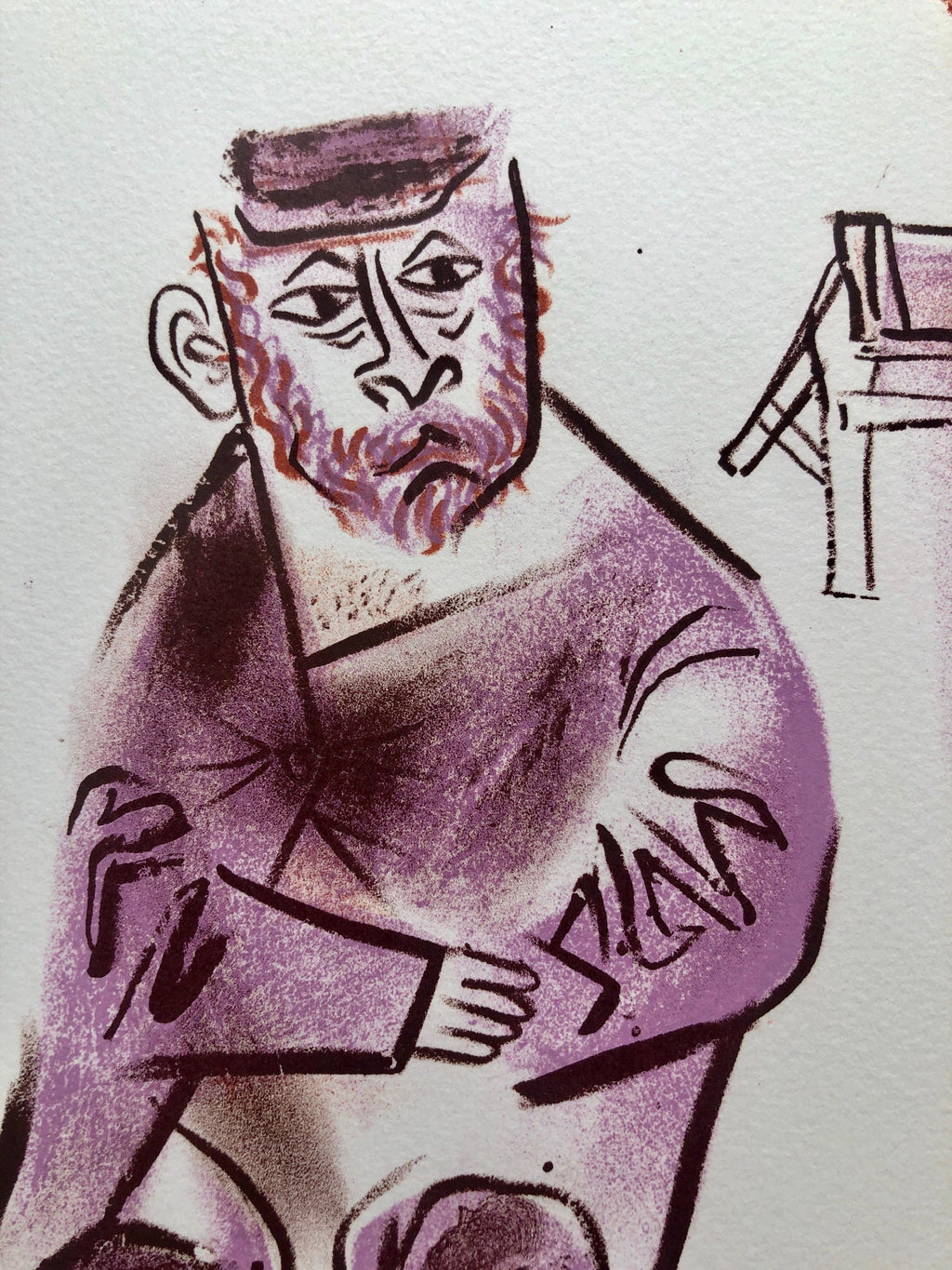 Jewish Shtetl Machers Americana Judaica Lithograph WPA Yiddish Social Realist
