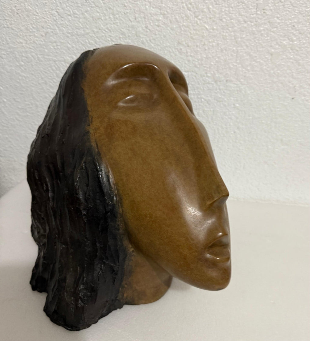 Large Bronze Sculpture Woman Head, After Modigliani, Ruth Bloch Israeli Artist
