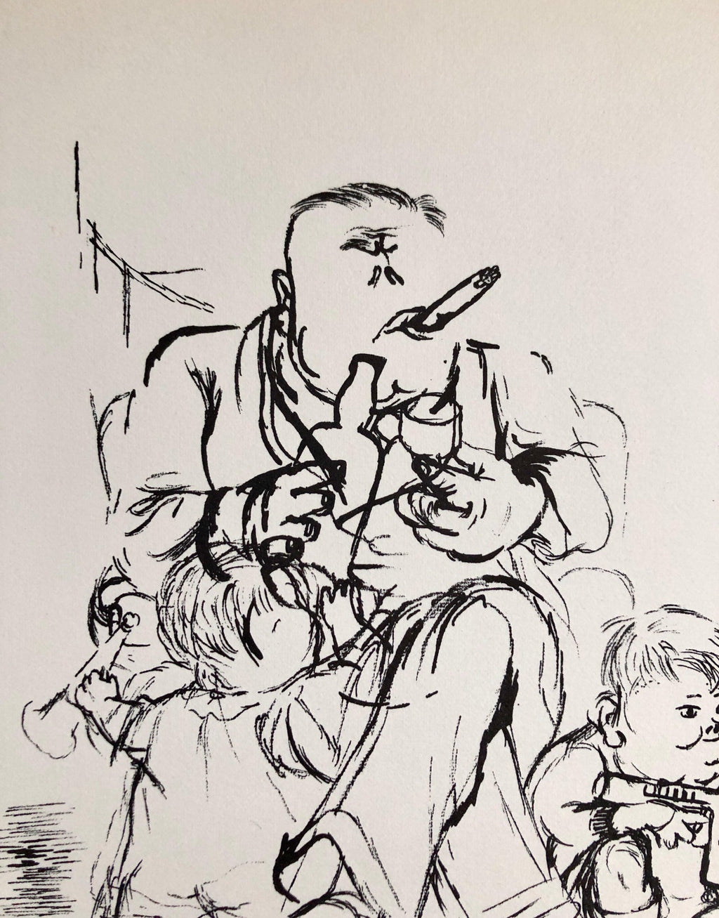 1936 Lithograph Interregnum, Cigar, Kid w Toy Gun,  Small Edition Weimar Germany