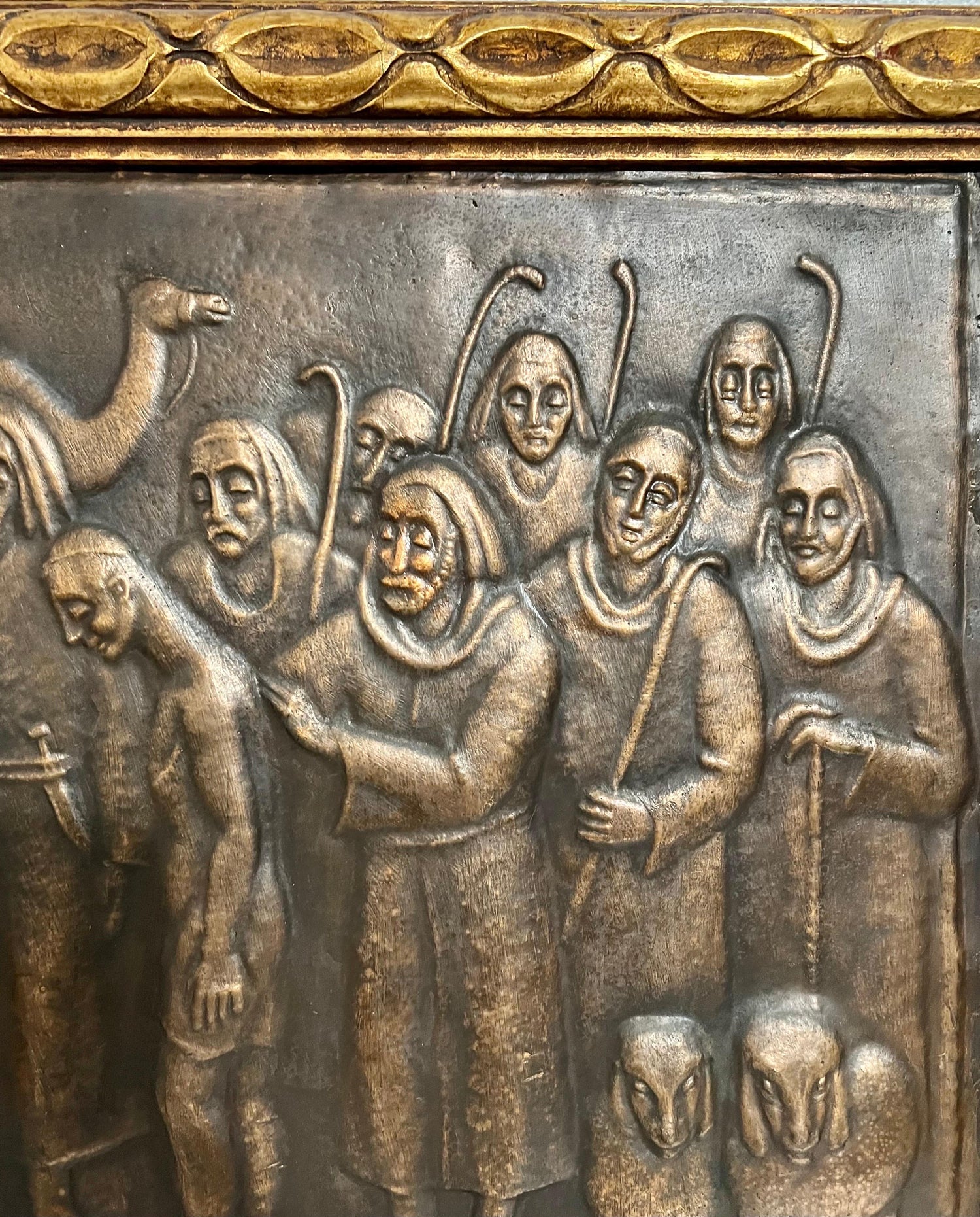 Large Judaica Copper Repousse Sculpture Relief Plaque Arie Merzer Bezalel Era