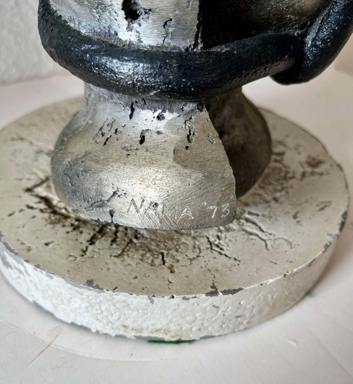 Mod Brutalist Abstract Metal & Painting Heavy Sculpture Bust George Nama