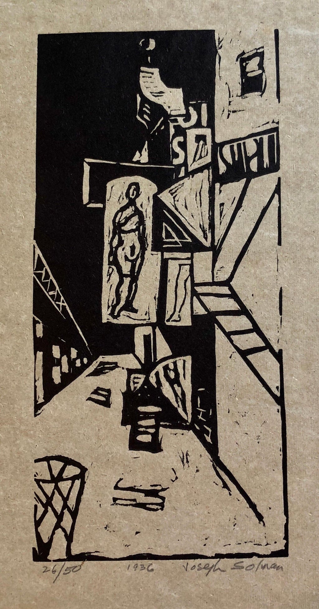 1936 Woodblock Print Venus of 23rd St. Skid Row Woodcut NYC Great Depression WPA