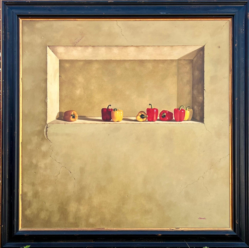 Large Trompe L'oeil Oil Painting Rene Chavelle Belgian Photo Realist Peppers