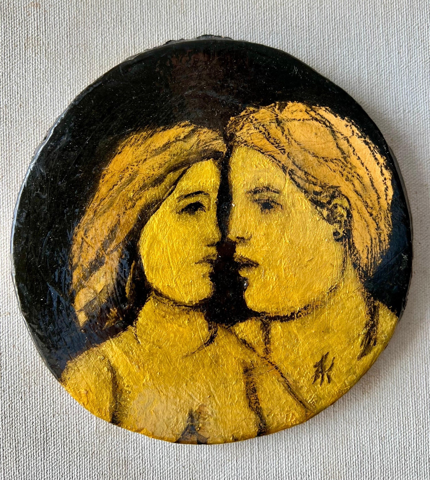 Glazed Ceramic Sculpture Plaque WPA Artist NYC Frank Kleinholz Couple of Lovers
