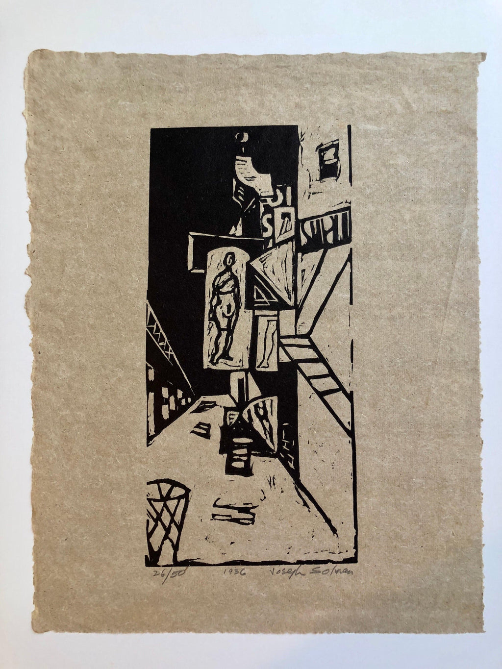 1936 Woodblock Print Venus of 23rd St. Skid Row Woodcut NYC Great Depression WPA