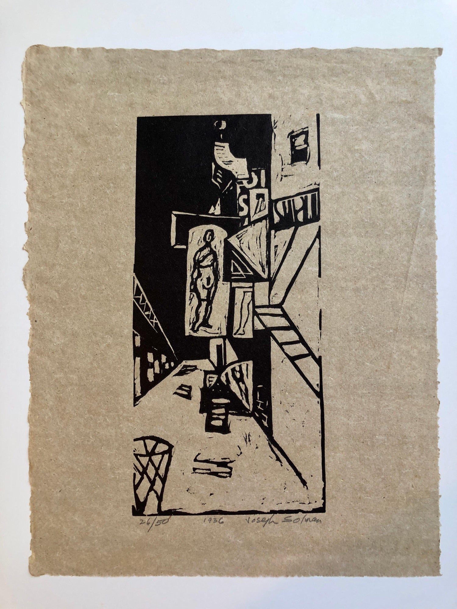 1936 Woodblock Print Venus of 23rd St. Skid Row Woodcut NYC Great Depression WPA