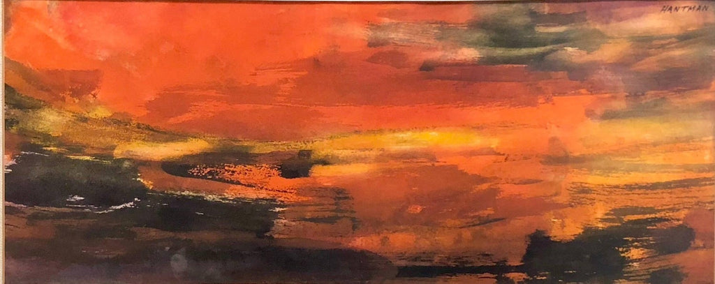 Abstract Expressionist Watercolor Fiery Sky