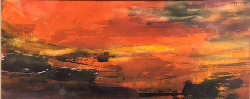 Abstract Expressionist Watercolor Fiery Sky