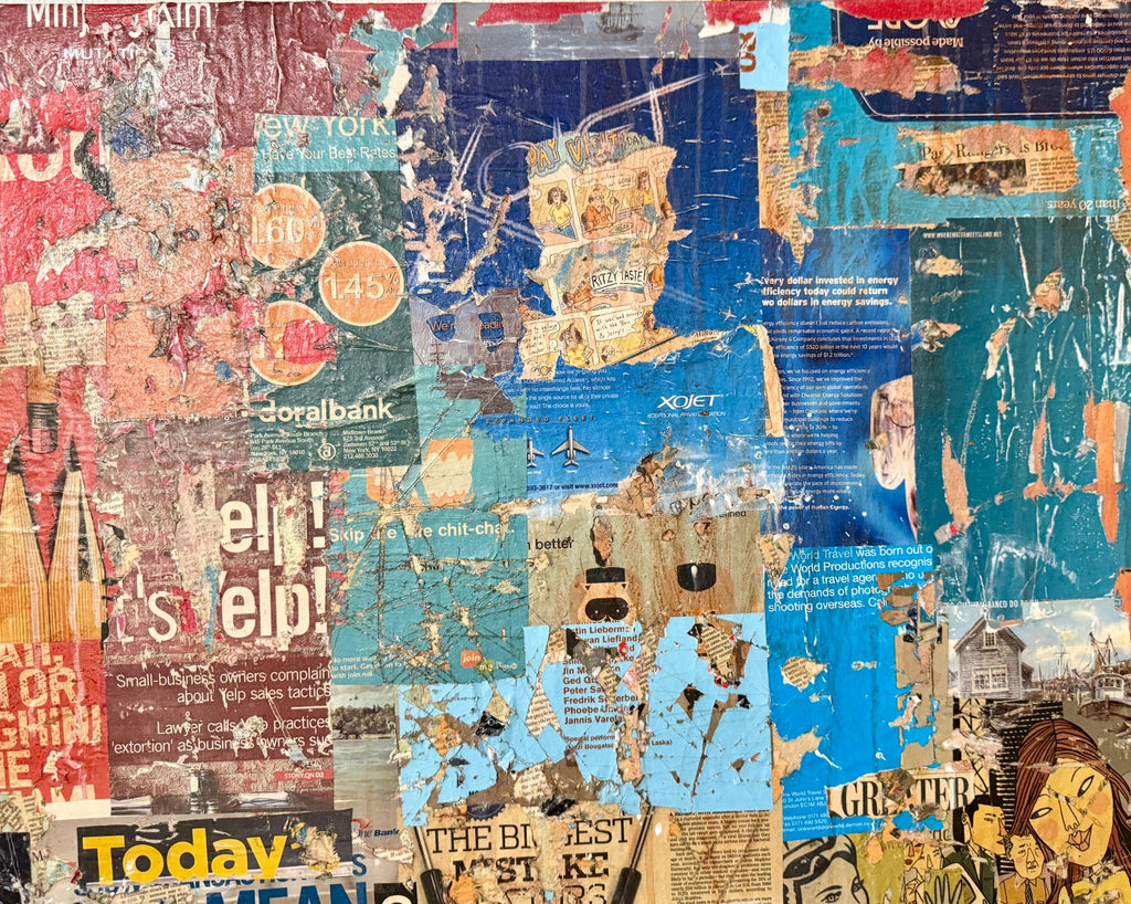 Large Mike Falcon Torn Paper Collage Painting Assemblage Pop Art Decollage