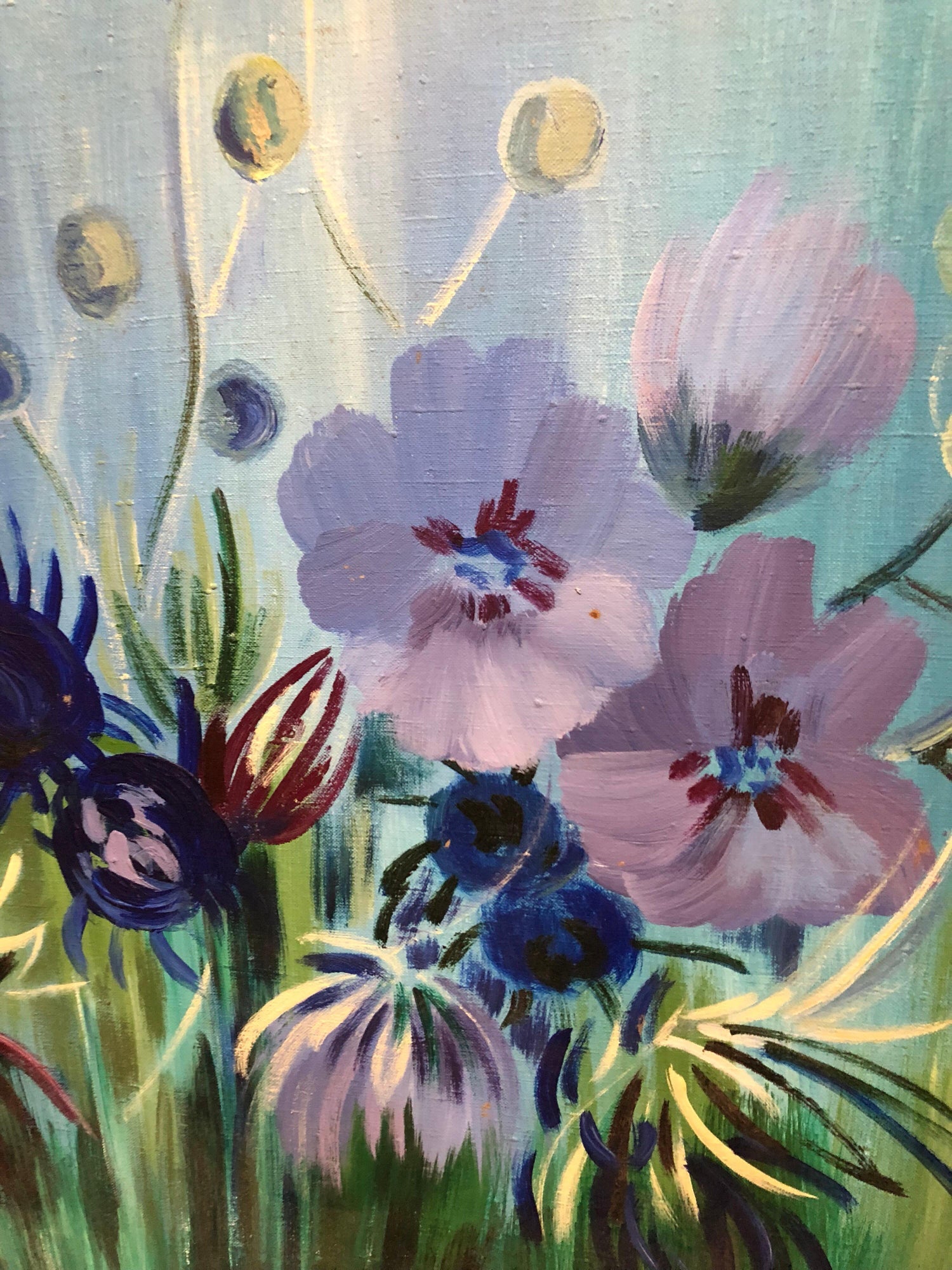 Israeli Large Vibrant Surrealist Flowers Oil Painting