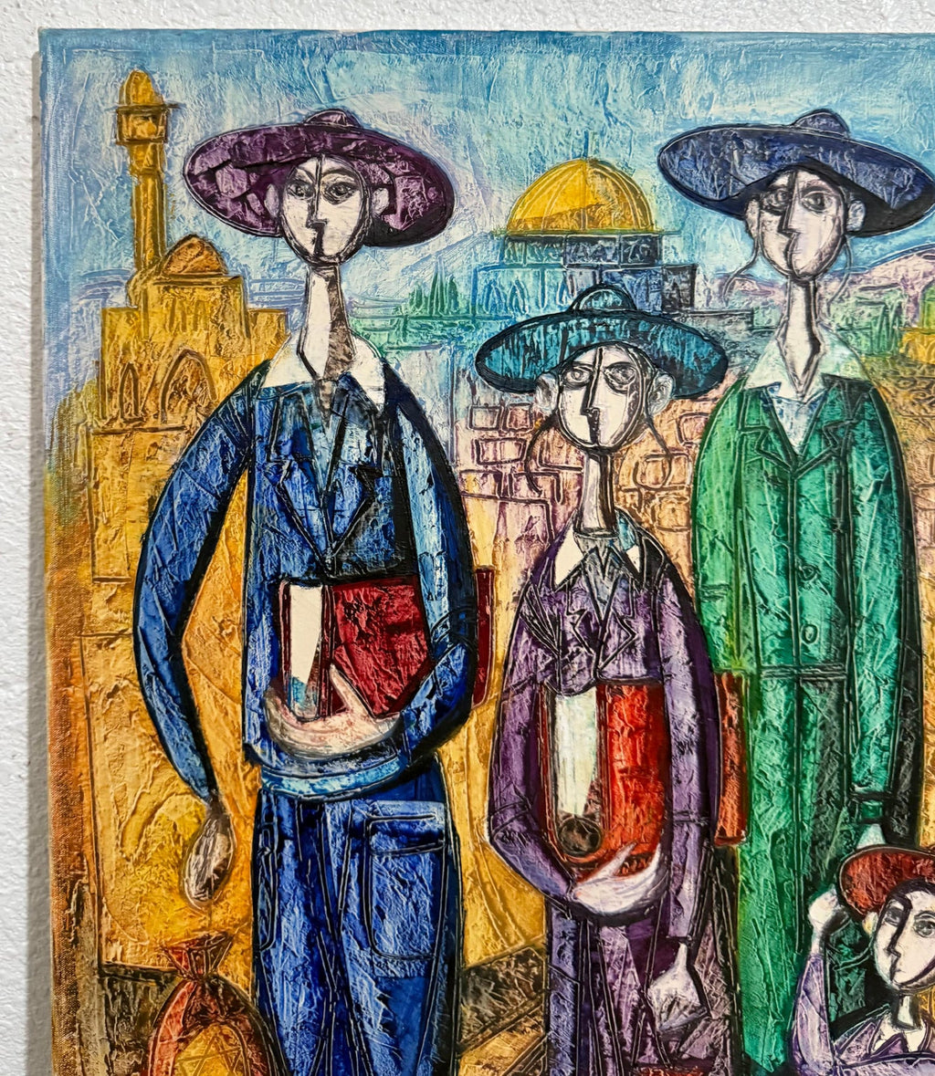 Jerusalem Hasidic Family Oil Painting Israeli Judaica Yossi Stern Bezalel School