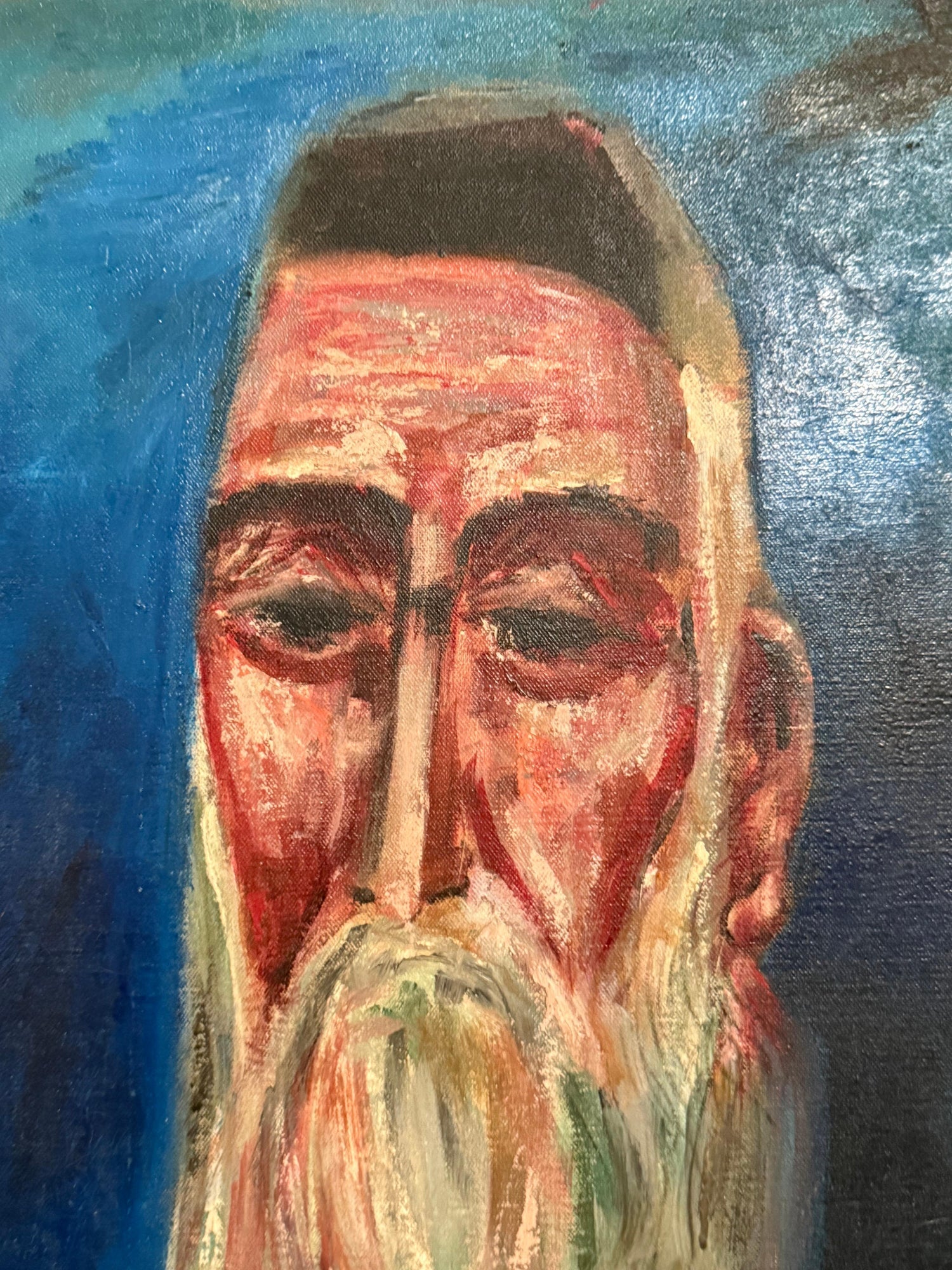 Rare 1946 WWII Judaica Abstract Oil Painting Nahum Tschacbasov WPA Artist Rabbi