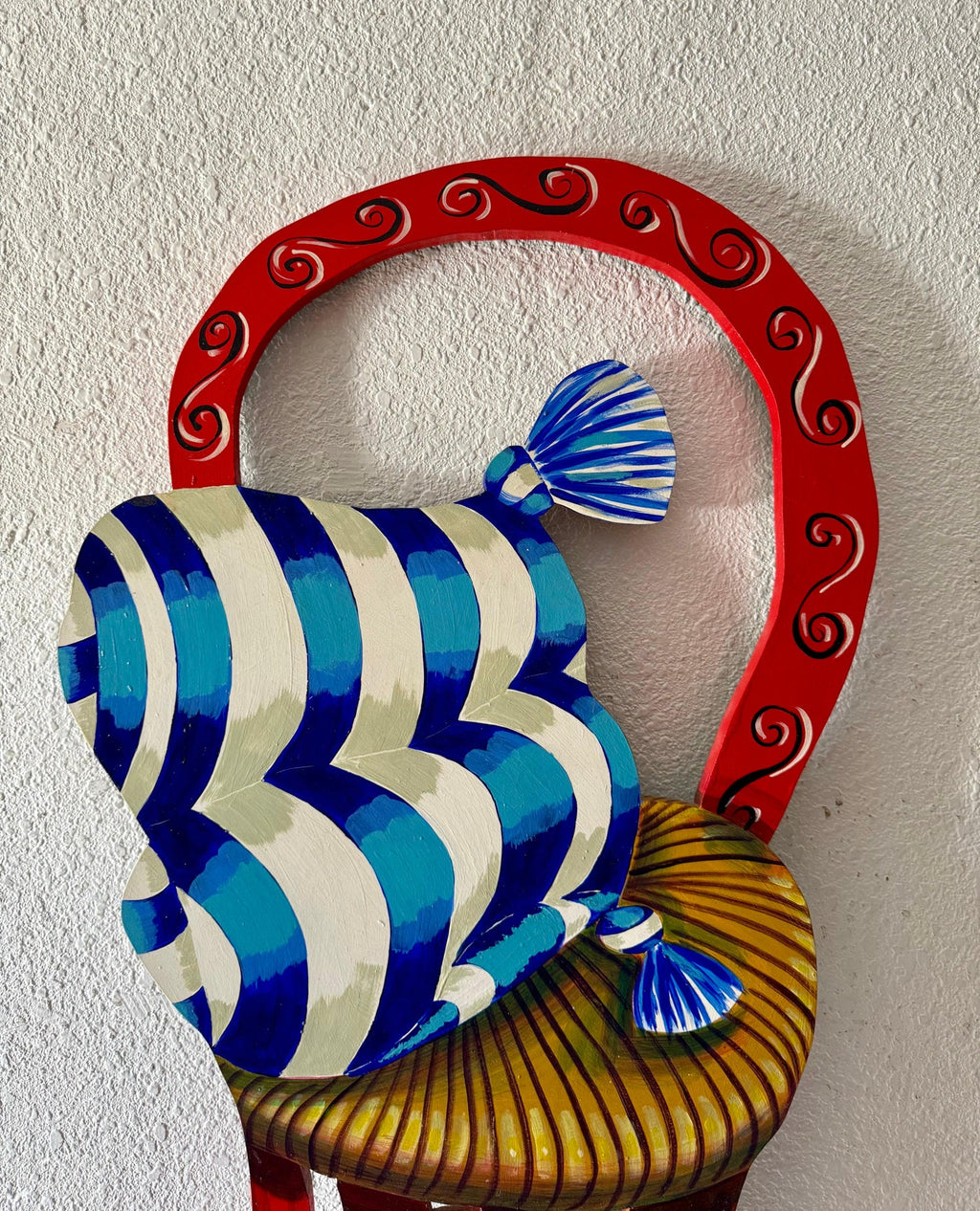 Pop Art Painting Carved Wall Sculpture Amanda Watt Thatched Chair Vibrant Color