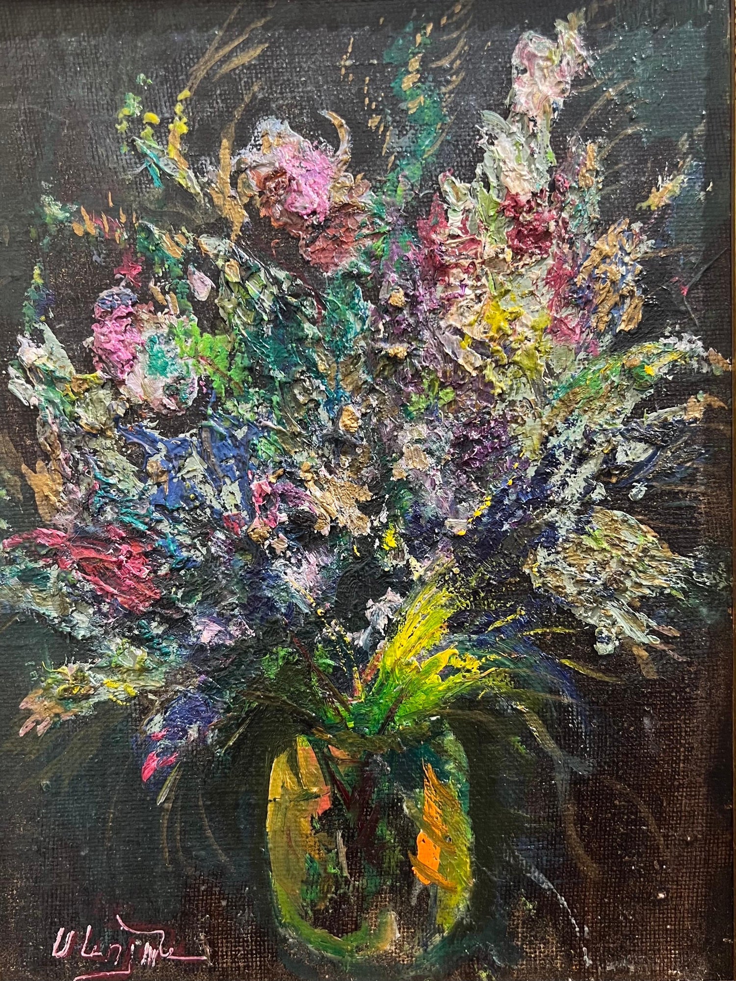 Mixed Media Floral Oil Painting Collage Bouquet of Flowers