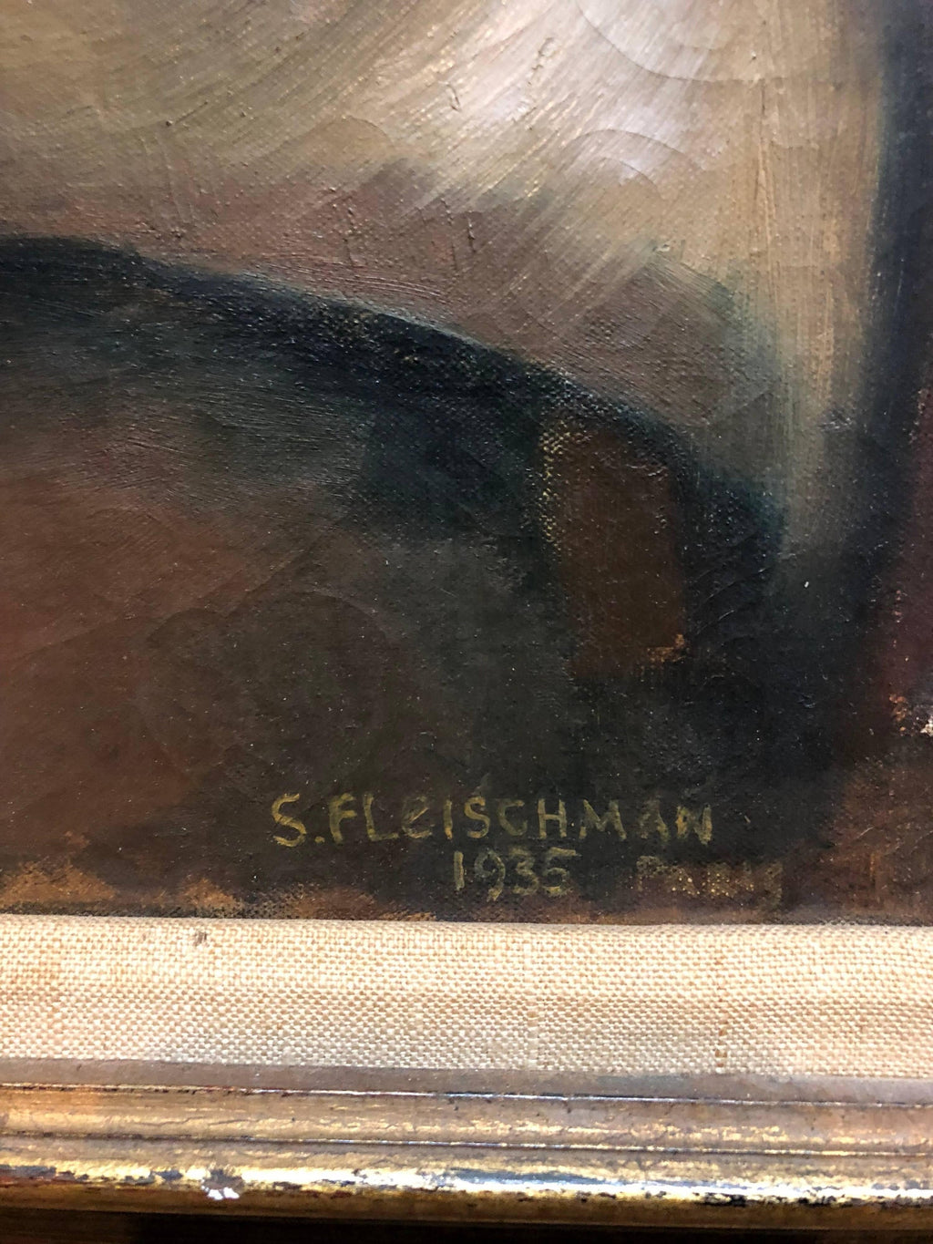 Rare French, Paris 1935 Judaica Oil Painting Rabbis Studying S. Fleischman