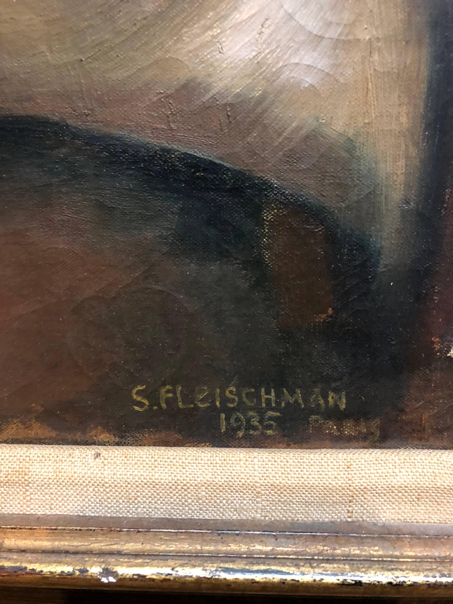 Rare French, Paris 1935 Judaica Oil Painting Rabbis Studying S. Fleischman