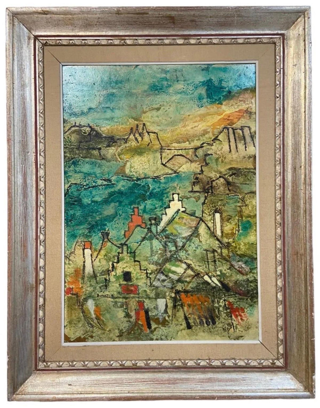 French Neo Expressionist Surreal Oil Painting Robert Vernet Bonfort  Deaf Artist
