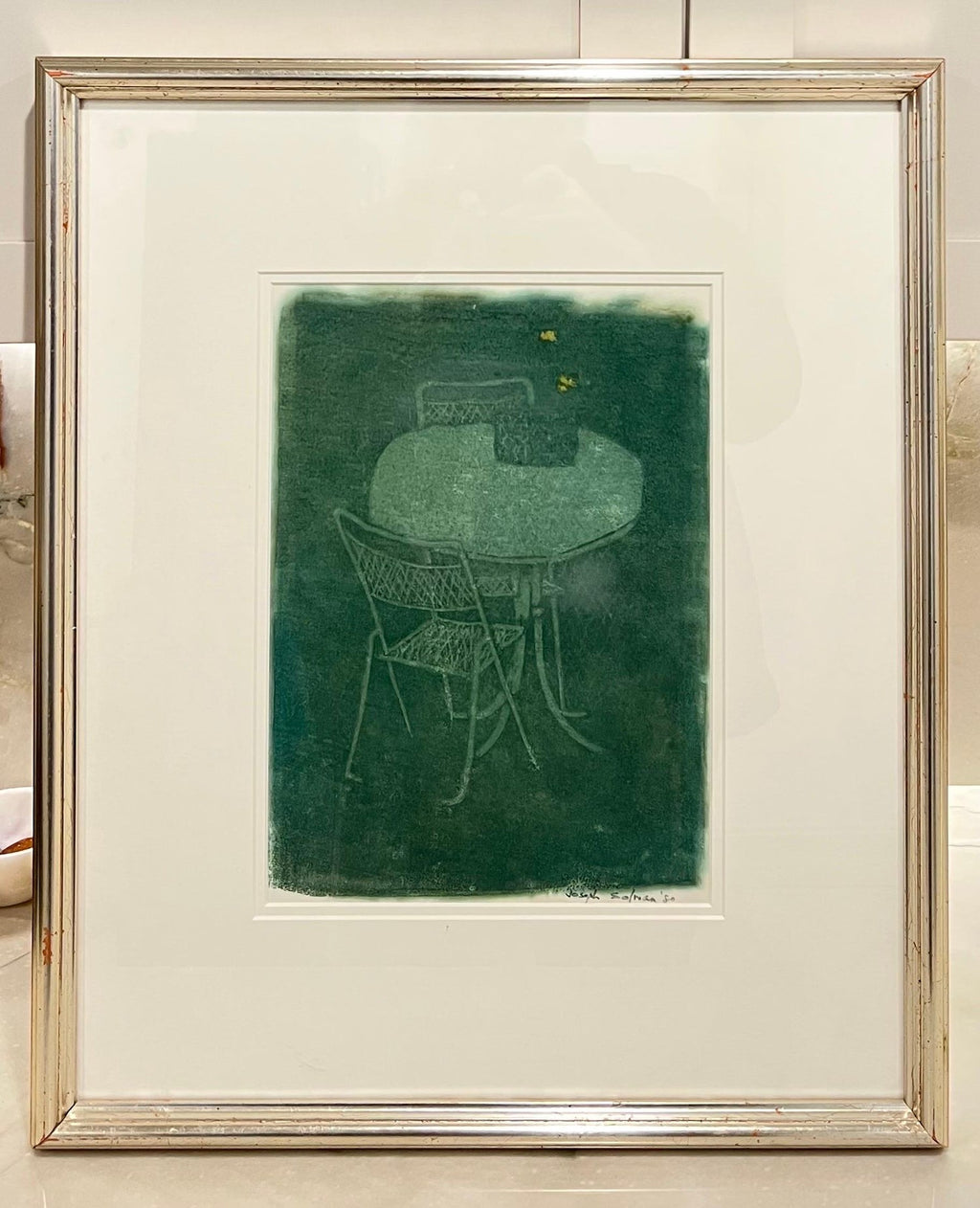 Monotype Print Painting Garden Scene Table Chair Joseph Solman American Art WPA